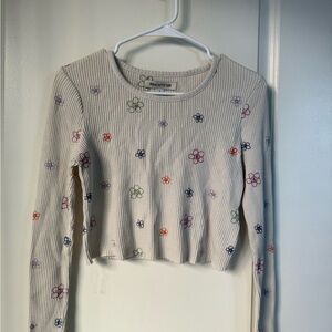 Urban Outfitters Cream Sweater with Multicolor Floral Embroidery